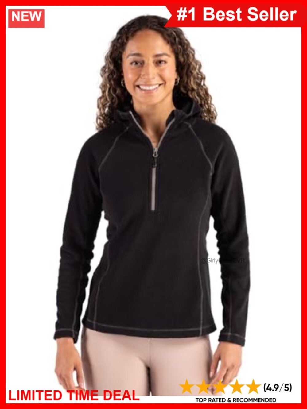 Recycled Fleece Half Zip Hooded Pullover